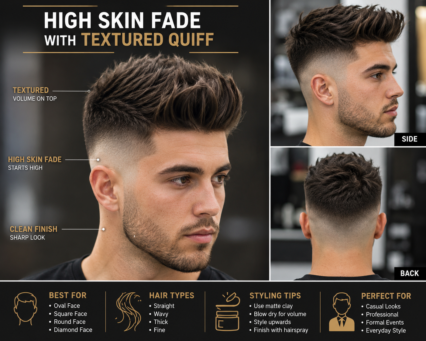 High Skin Fade with Textured Quiff High Skin Fade with Textured Quiff