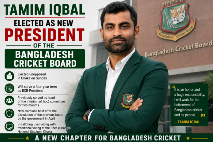 Tamim Iqbal elected Bangladesh Cricket Board president Tamim Iqbal elected Bangladesh Cricket Board president